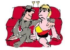 Die Zeichnung des Sängers Udo Lindenberg zeigt ihn auf einer Couch beim Gläschen Eierlikör mit Unions-Kanzlerkandidatin Angela Merkel. Das Bild ziert das Cover seiner neuen Single mit dem Titel «Hallo Angie, das Merkel ich mir». (Foto: dpa)