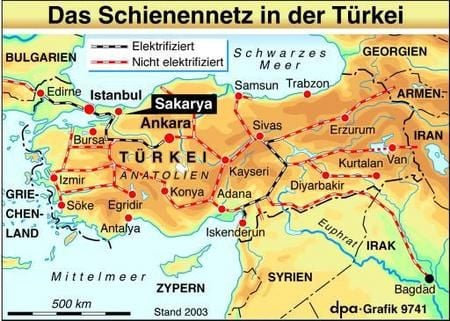 Das Schienennetz der Türkei (Grafik: dpa)