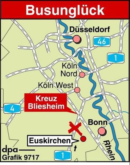 Karte zu dem Busunglück (Grafik: dpa)