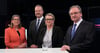 Der Ministerpräsident von Sachsen-Anhalt, Reiner Haseloff (CDU, r-l) und die Spitzenkandidaten Katrin Budde (SPD), Wulf Gallert (Die Linke) und Claudia Dalbert (Bündnis 90/Die Grünen),