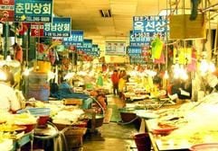 Fisch ohne Ende - das Angebot auf dem Jagalchi-Markt in Busan, der Stadt mit dem größten Seehafen Koreas, reicht weit über das Angebot europäischer Fischmärkte hinaus. (Foto: dpa/Korea National Tourism)