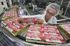 Die Mitarbeiterin Carolin Vogel kontrolliert in der Produktionshalle der frischli Milchwerke Weißenfels GmbH (Burgenlandkreis) den Produktionsprozess des Quarkproduktes «Leckermäulchen». (Foto: dpa)