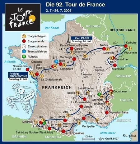 Strecke der Tour de France 2005. (Grafik: dpa)