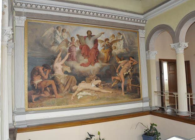 „Der Tod des Abel“ heißt das Ölgemälde, das das Treppenhaus des Schwurgerichtsgebäude ziert.