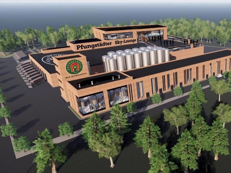 Die Computer-Darstellung zeigt den geplanten Neubau der Pfungstädter Brauerei in Südhessen. Foto: Pfungstädter Brauerei/dpa/Archivbild