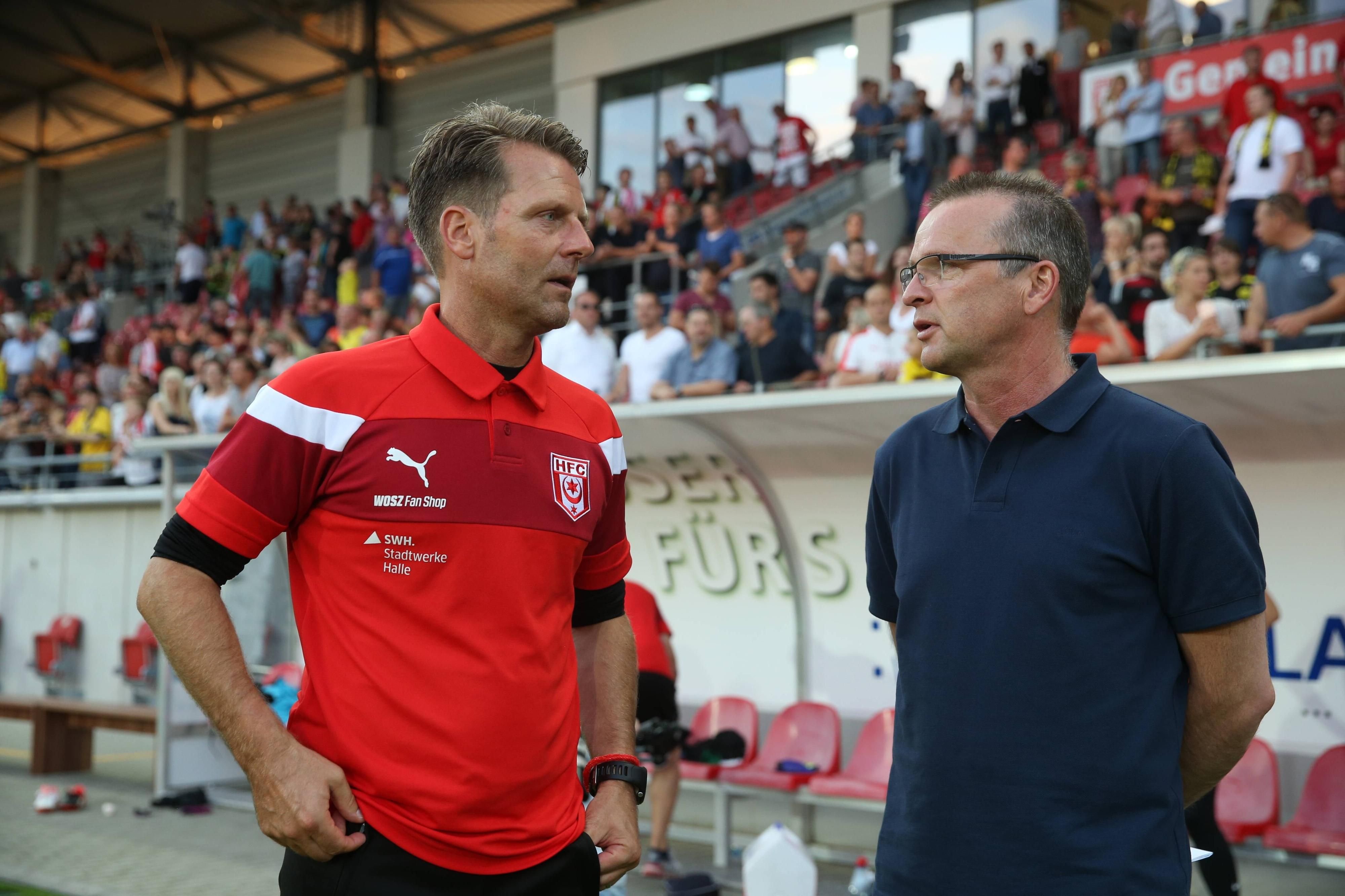 Planen die HFC-Zukunft: Trainer Rico Schmitt und Sportchef Stefan Böger.