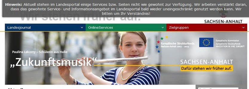 Die Internetseite der Landesregierung funktioniert immer noch nicht richtig. Darauf wird im oberen Teil der Seite auch hingewiesen.