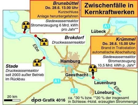 Zwischenfälle in Brunsbüttel und Krümmel (Grafik: dpa)