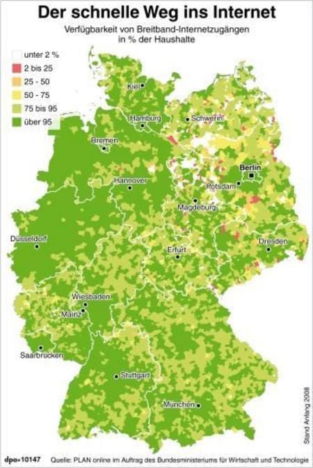 Versorgung mit Breitband-Anschlüssen in Deutschland (GRAFIK: DPA)