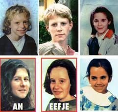 Bildkombo aus Porträts der sechs Opfer des mutmaßlichen belgischen Kinderschänders Marc Dutroux: (von oben links) Sabine Dardenne und Laetitia Delhez konnten lebend getrettet werden, Julie Lejeune, Marchal Lambrecks, Eefje Lambrecks und Loubna Benaissa wurden vermutlich von Dutroux ermordet (undatierte Archivfotos). Im Dutroux-Prozess will das Gericht in Arlon bis Ende April fast 500 Zeugen vernehmen. (Foto: dpa)