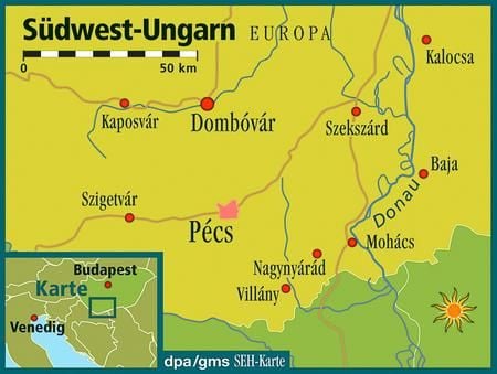 Im Winkel von Donau und Drau: In Ungarns Südwesten werden zahlreiche Spitzenweine produziert. (Grafik: dpa)