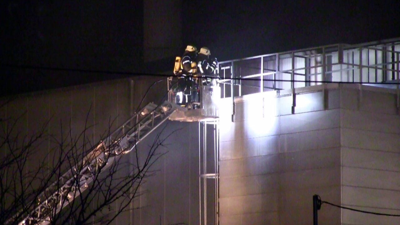 Feuerwehrleute löschen eine Brand in einer Recyclinganlage in Polleben.