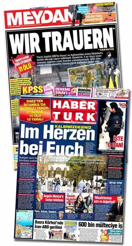 Türkische Zeitungen trauern auf Deutsch.