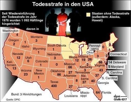 Hinrichtungen in den amerikanischen Bundesstaaten (Grafik: dpa)