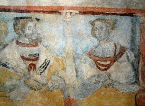 Blick auf eine Wandmalerei im Hotel Schwibbogen in Görlitz. Zahlreiche Wandbilder kamen in dem Bürgerhaus zum Vorschein. (FOTO: DPA)