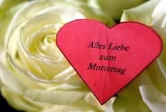 Ein Herz mit der Aufschrift «Alles Liebe zum Muttertag» steckt im Blumenpavillon Pöseldorf in Hamburg zwischen weißen Rosen. (Foto: dpa)