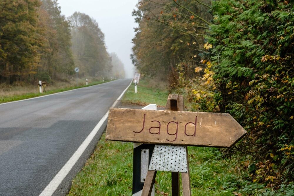 Etliche Schilder wiesen die Verkehrsteilnehmer und mögliche Spaziergänger darauf hin, dass gejagt wird.