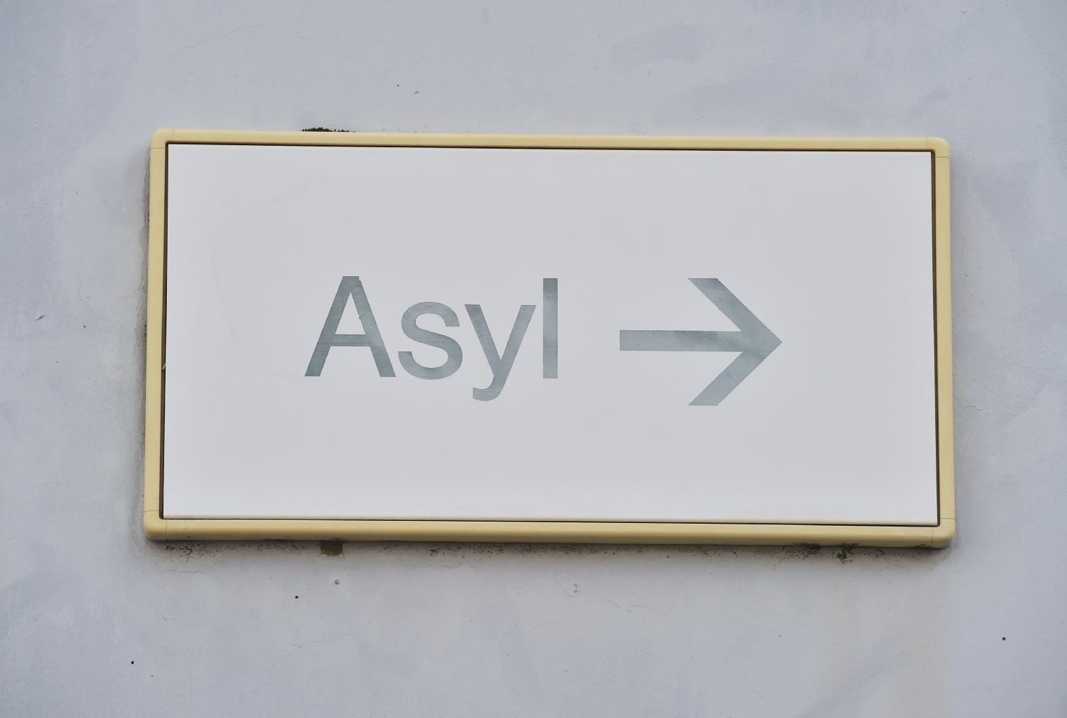 Ein Schild mit der Aufschrift "Asyl" hängt an einer Wand.