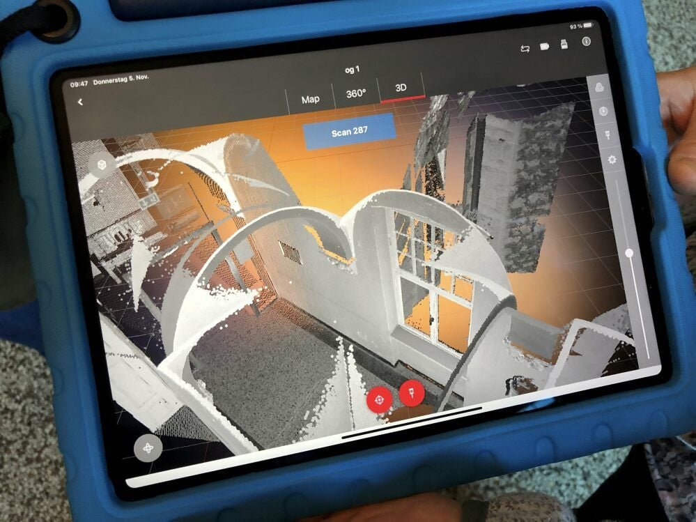 Über viele Punkte, die der Laserscanner aufnimmt, lassen sich Gebäude und Gebäudeteile erfassen.