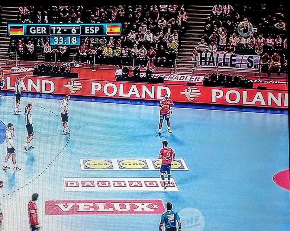 Die bekannte "Halle/S."-Fahne beim EM-Finale in Krakau