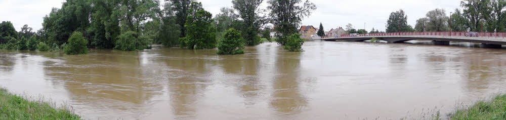 Nicht mehr viel Platz: Die Mulde reicht nah an die Hallesche Brücke in Raguhn heran.