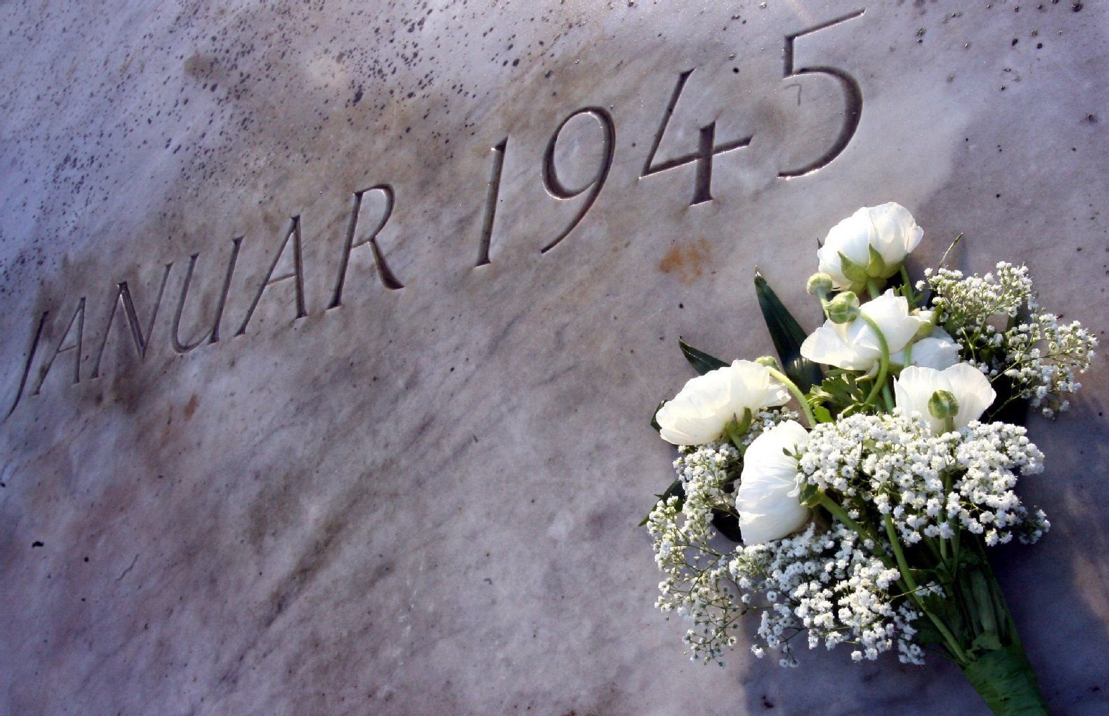 Blumen liegen auf einem Gedenkstein auf dem Magdeburger Westfriedhof.