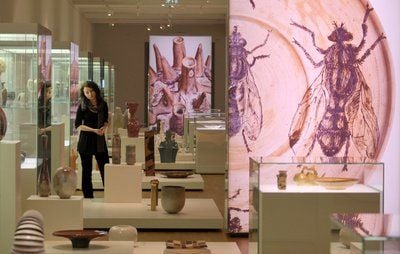 Eine Frau schaut sich im Leipziger Grassimuseum Keramik-Exponate an. Das Museum für Angewandte Kunst zeigt als erste große Ausstellung nach seiner Wiedereröffnung deutsche und internationale Keramik aus sechs Jahrzehnten. (FOTO: DPA)