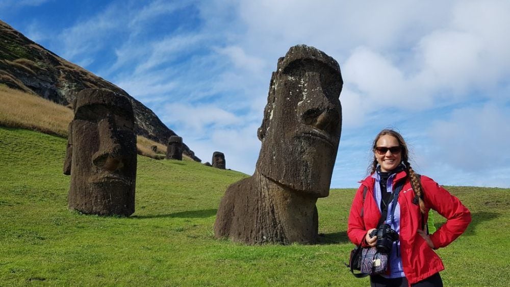 Zweck und Alter der Moai-Statuen auf der chilenischen Osterinsel sind noch immer umstritten. Fest steht: Katharina Seidenberg hat sie gesehen.