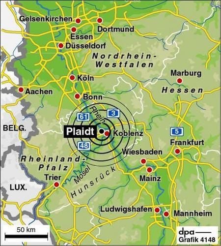 Karte zum Erdbeben bei Koblenz (Grafik: dpa)