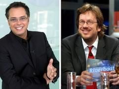 Die Kombo aus zwei Fotos zeigt den bisherigen Mit-Moderator der MDR-Talkshow "Riverboat", Jörg Kachelmann (r), aufgenommen am 09.07.2004, und den MDR-Moderator Carsten Johann Wolfgang Weidling, Sohn des bekanntesten DDR-Conferenciers O.F. Weidling, aufgenommen am 21.04.2004. Der Comedy-Autor und Moderator Weidling übernimmt nach dem Ausstieg Kachelmanns dessen Part in der Riverboat-Mannschaft mit Kim Fisher und Jan Hofer. Die erste Sendung mit dem 37-Jährigen ist für den 03.09.2004 geplant. (Foto: dpa)