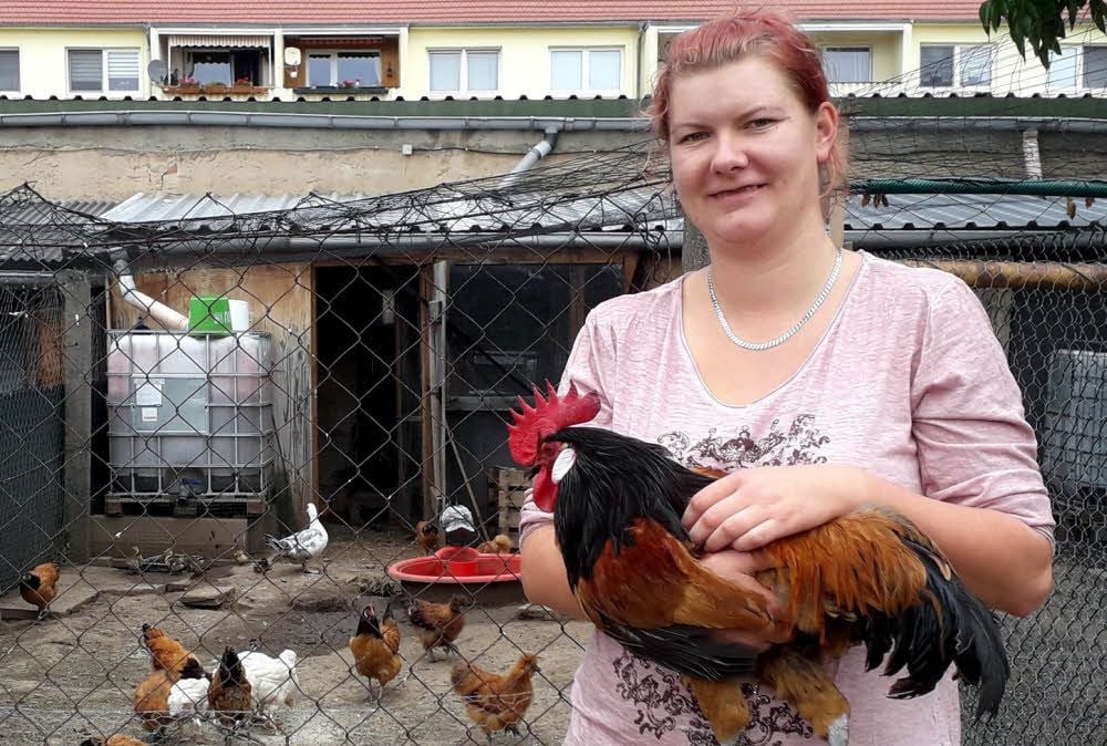 Constanze Belger und ihr Hahn Oskar. Das Tier erfüllt nicht nur alle Rassestandards, sondern kann auch Krähen wie ein Weltmeister.