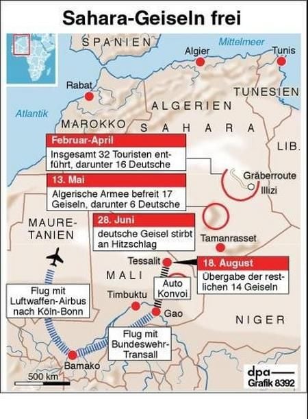 Das Geiseldrama in der Sahara (Grafik: dpa)