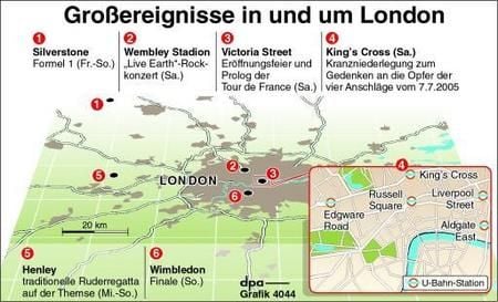 Großveranstaltungen in und um London (Grafik: dpa)