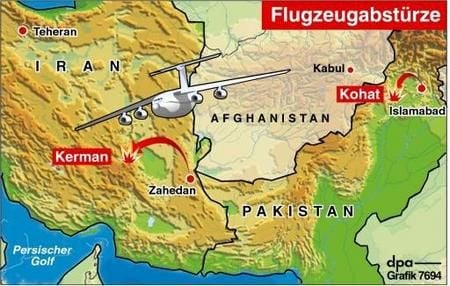 Flügzeugabstürze in Pakistan und Iran (Grafik: dpa)