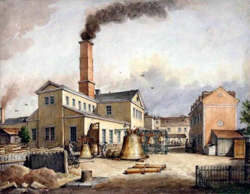 Glockengießerei in Dresden, Mitte des 19. Jahrhunderts.