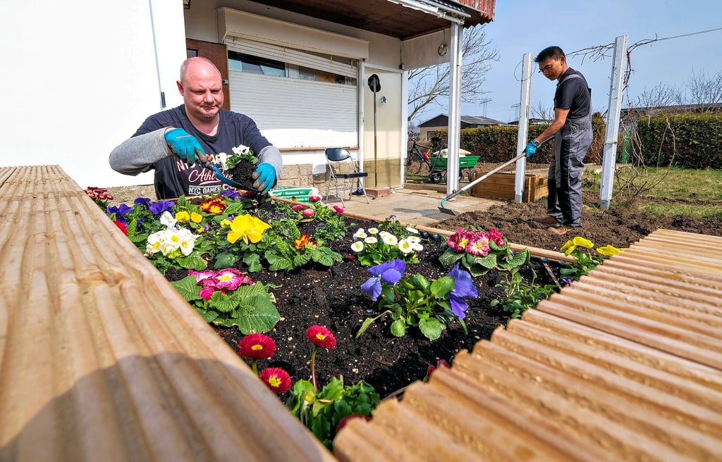 Hendrik Lange mit seinem Mann Bouachanh Xayadet in ihrem Garten in der Kleingartenanlage Am Passendorfer Damm.