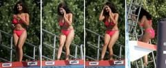 Die Kombo zeigt die «Almkönigin» Kader Loth am Sonntag (15. August 2004) bei der Arschbomben-WM in Bayreuth auf dem 10-Meter Brett. Unter lauten Pfiffen der Zuschauer stieg sie wieder vom Turm. Die Kombo zeigt die «Almkönigin» Kader Loth am Sonntag (15.08.2004) bei der Arschbomben-WM in Bayreuth auf dem 10-Meter Brett. Laut eigener Angabe konnte sie bis vor einer Woche noch nicht schwimmen und wird deshalb für eine Promi-Springen im nächsten Jahr noch üben. Unter lauten Pfiffen der Zuschauer stieg sie wieder vom Turm. Nach eigenen Angaben konnte sie bis vor einer Woche noch nicht schwimmen. (Foto: dpa)