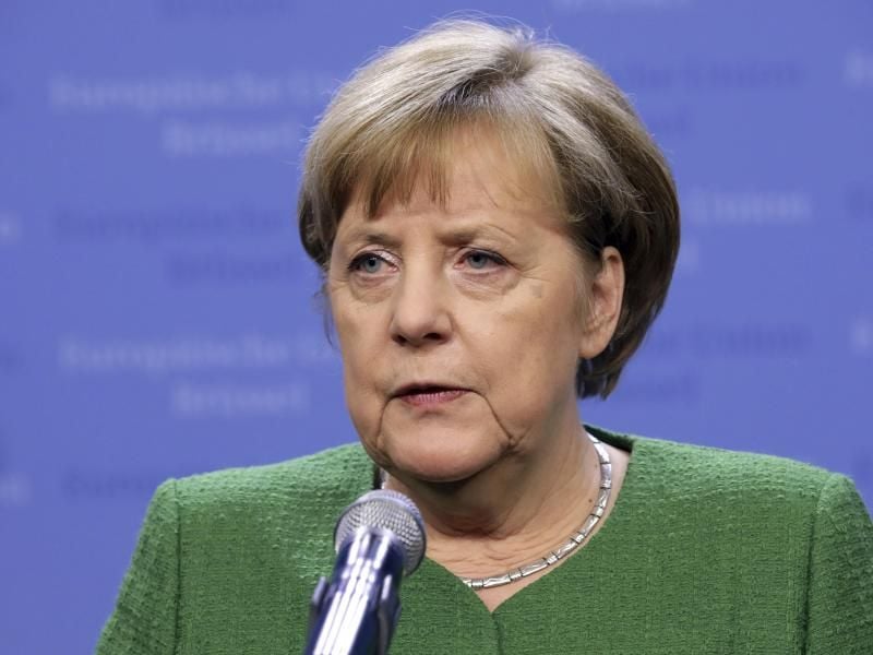 Bundeskanzlerin Merkel bei einer Pressekonferenz nach dem Treffen der EU-Staats- und Regierungschefs in Brüssel. Foto: Olivier Matthys/AP