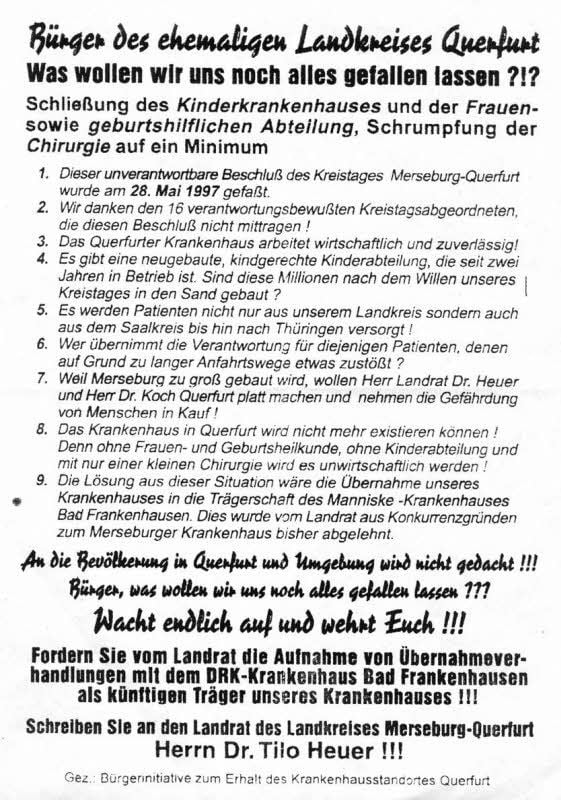 Mit dieser Resolution protestierten die Querfurter 1997.