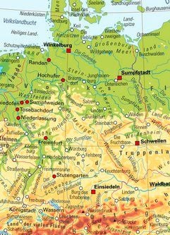 Ein Ausschnitt Deutschlands aus dem «Atlas der wahren Namen» zeigt die etymologischen Bedeutungen der deutschen geographischen Namen. (Foto: ddp)