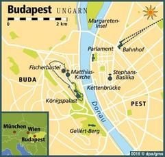 Sehenswürdigkeiten entlang der Donau in Budapest - der Fluss teilt die ungarische Hauptstadt fast genau in der Mitte.