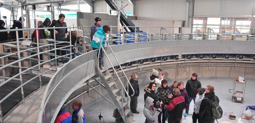 Besucher in der künftigen Milchviehanlage bei der Milchagrargenossenschaft „Heideland“ Kemberg