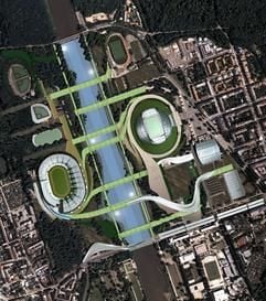 Das im Internet veröffentlichte Modell-Foto zeigt den Entwurf des Olympiaparks 2012 in Leipzig des New Yorker Architekten Peter Eisenman. Der Architekt stellte am Donnerstag (14.11.2002) zusammen mit dem Dresdner Architekten Peter Kulka die Entwürfe für den Olympiapark 2012 in Leipzig vor. (Foto/Entwurf: Peter Eisenman)