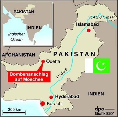 Karte zum Anschlag in Quetta (Grafik: dpa)