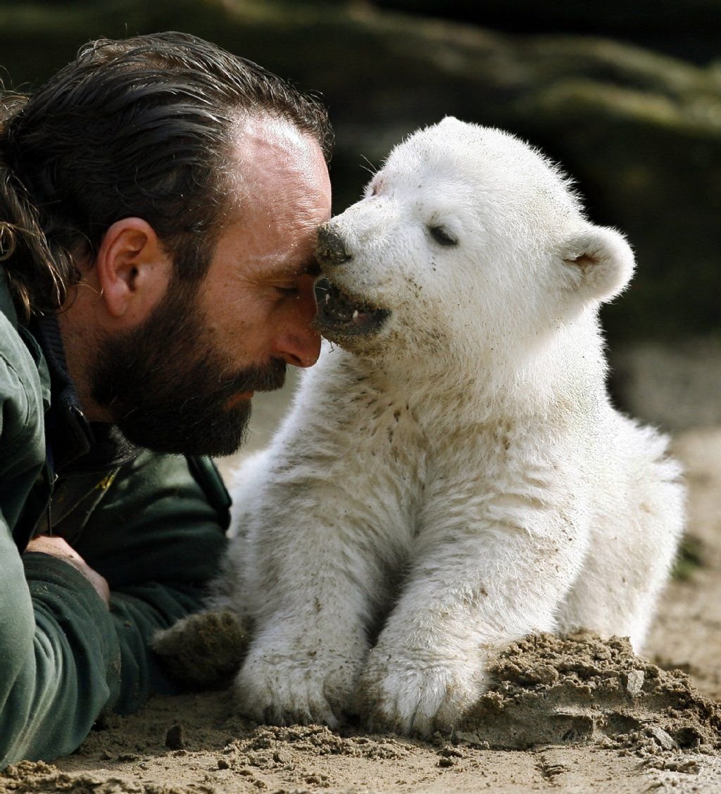 Eisbär Knut als Baby mit Tierpfleger Thomas Dörflein im März 2007.
