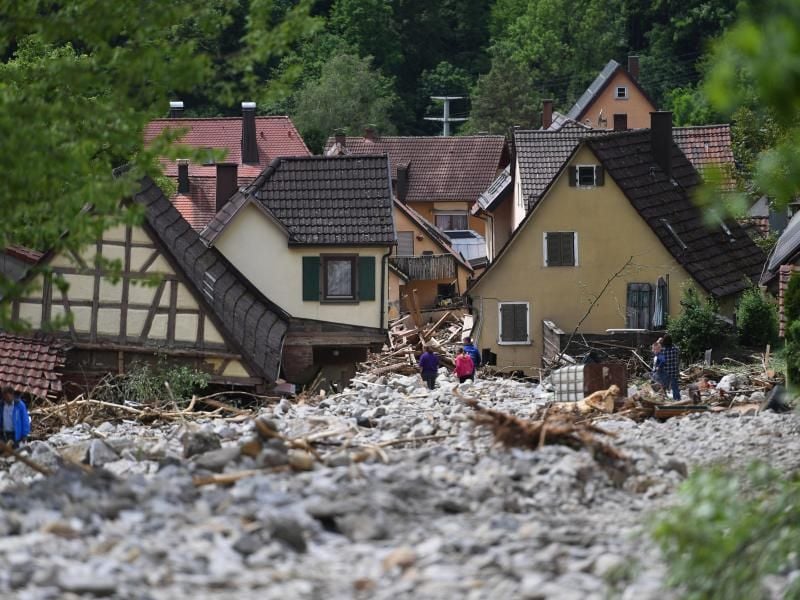 Braunsbach im Mai 2016: Zwei Bäche verwandelten sich in einen reißenden Strom. Eine Lawine aus Schlamm und Geröll verwüstete den Ort. Foto: Marijan Murat