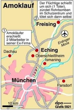 Karte zu dem Amokläufer in Freising