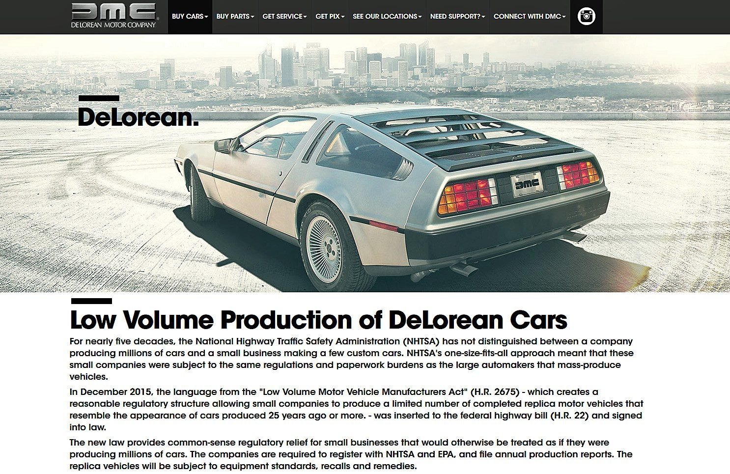 So kündigt DMC die Neuauflage des DeLorean auf seiner Internetseite an.