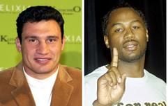 Der ukrainische Weltklasse-Boxer Witali Klitschko (l, Archivbild vom 04.02.2003) und der britische Titelverteidiger Lennox Lewis (Archivbild vom 07.04.2001) werden am 21. Juni im Staples Center von Los Angeles einen WM-Kampf austragen. Klitschko war bereits vor drei Jahren WBO-Weltmeister. (Foto: dpa)