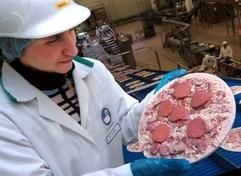 Qualitätskontrolleurin Manuela Graeffe in der Schwans Food GmbH Osterweddingen bei Magdeburg am Produktionsband eine Pizza. (Foto: dpa)
